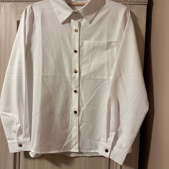 NWOT White Blouse with Gold Buttons - Picture 3 of 3